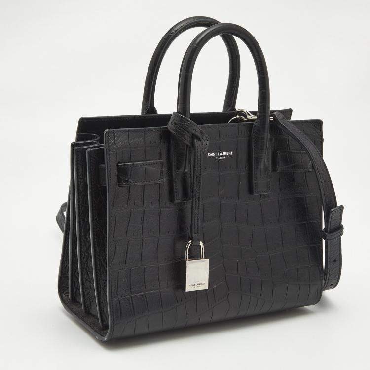 Pre Owned Saint Laurent Black Croc Embossed Leather Nano Classic Sac De Jour Tote