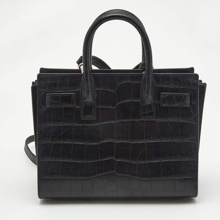Pre Owned Saint Laurent Black Croc Embossed Leather Nano Classic Sac De Jour Tote