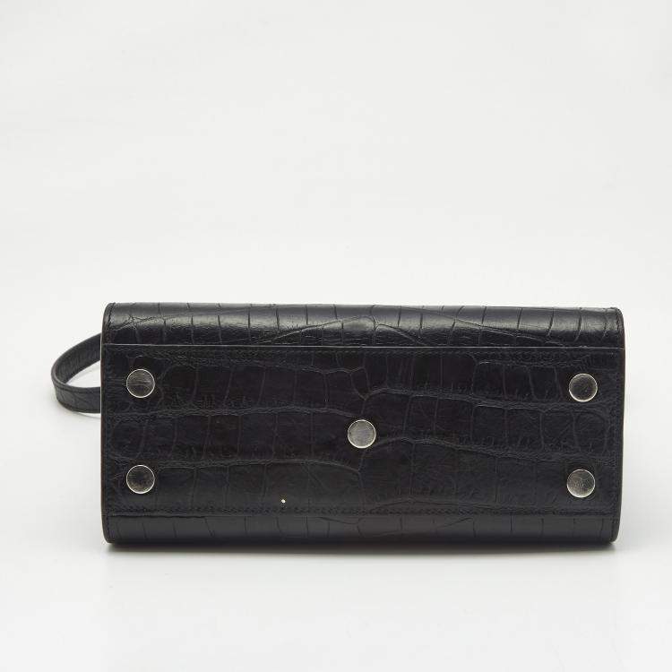 Pre Owned Saint Laurent Black Croc Embossed Leather Nano Classic Sac De Jour Tote