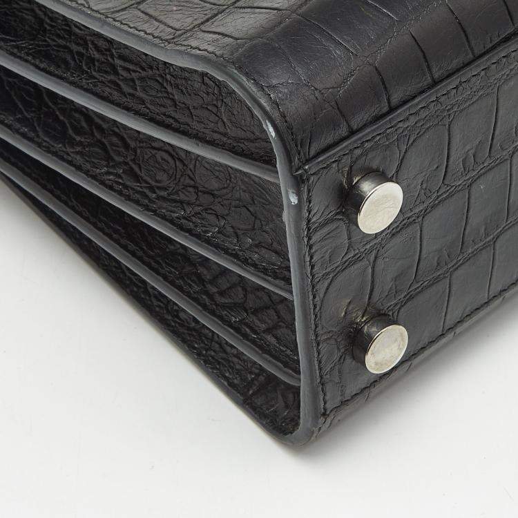 Pre Owned Saint Laurent Black Croc Embossed Leather Nano Classic Sac De Jour Tote