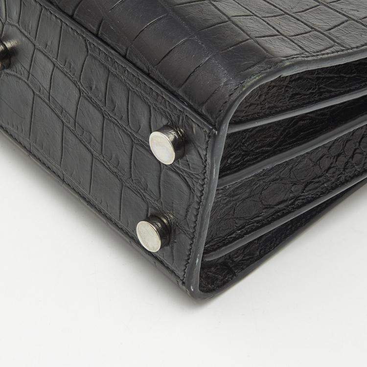 Pre Owned Saint Laurent Black Croc Embossed Leather Nano Classic Sac De Jour Tote