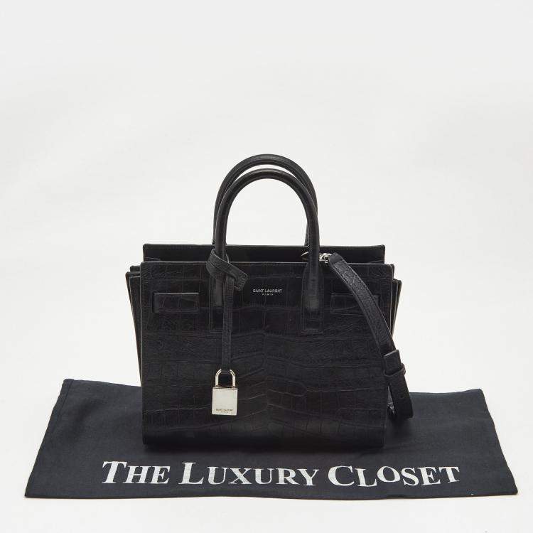 Pre Owned Saint Laurent Black Croc Embossed Leather Nano Classic Sac De Jour Tote