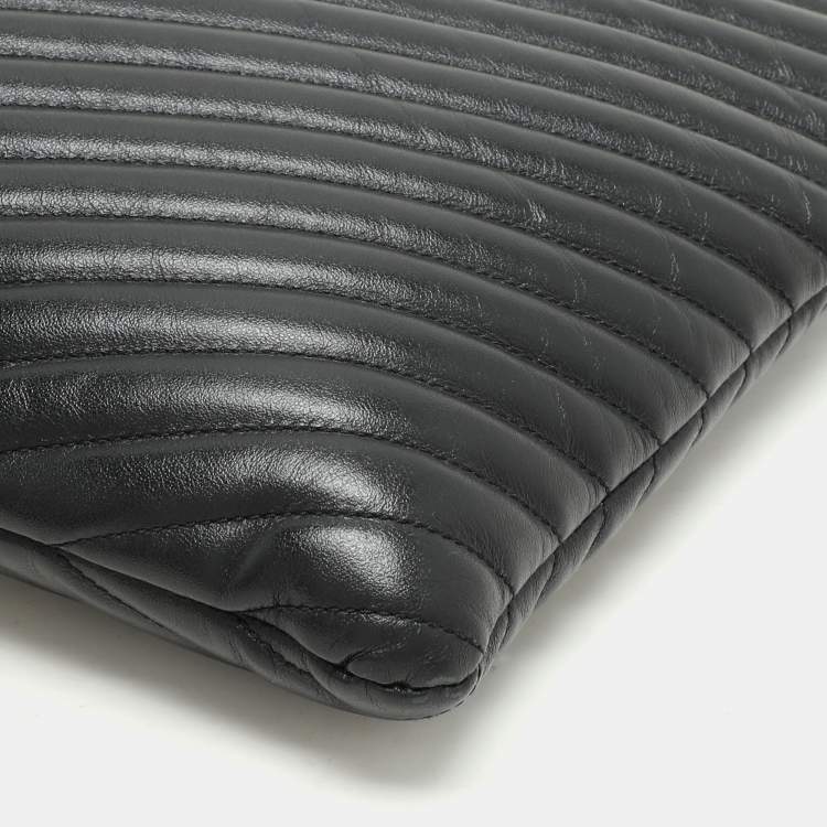 Pre Owned Saint Laurent Black Matelasse Leather Cassandre Wristlet Pouch