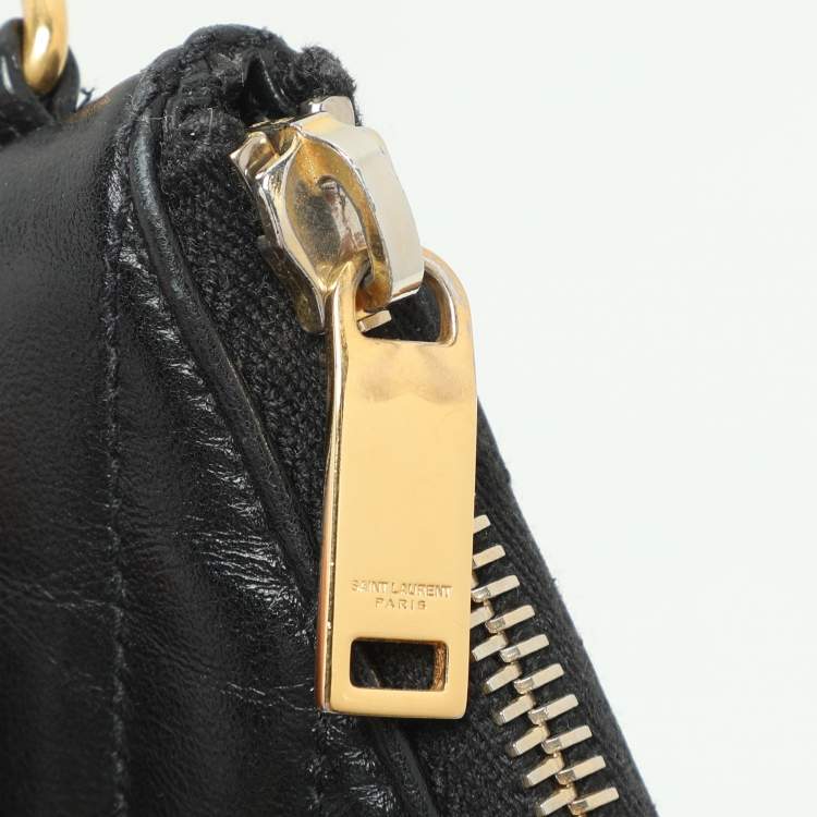Pre Owned Saint Laurent Black Matelasse Leather Cassandre Wristlet Pouch