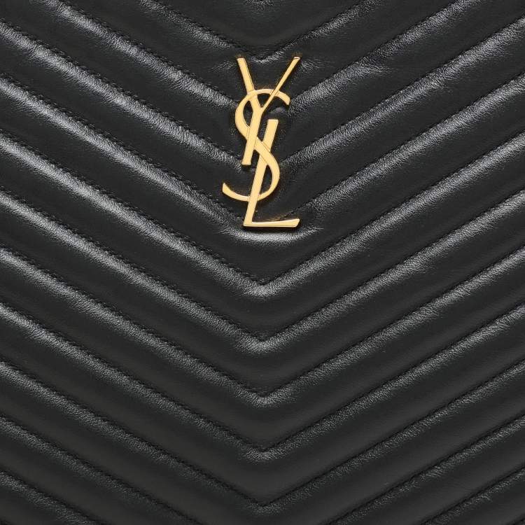 Pre Owned Saint Laurent Black Matelasse Leather Cassandre Wristlet Pouch