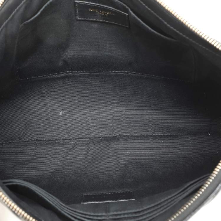 Pre Owned Saint Laurent Black Matelasse Leather Cassandre Wristlet Pouch