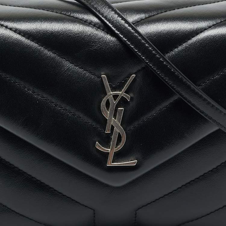 Pre Owned Saint Laurent Black Matelassé Leather Toy Loulou Crossbody Bag
