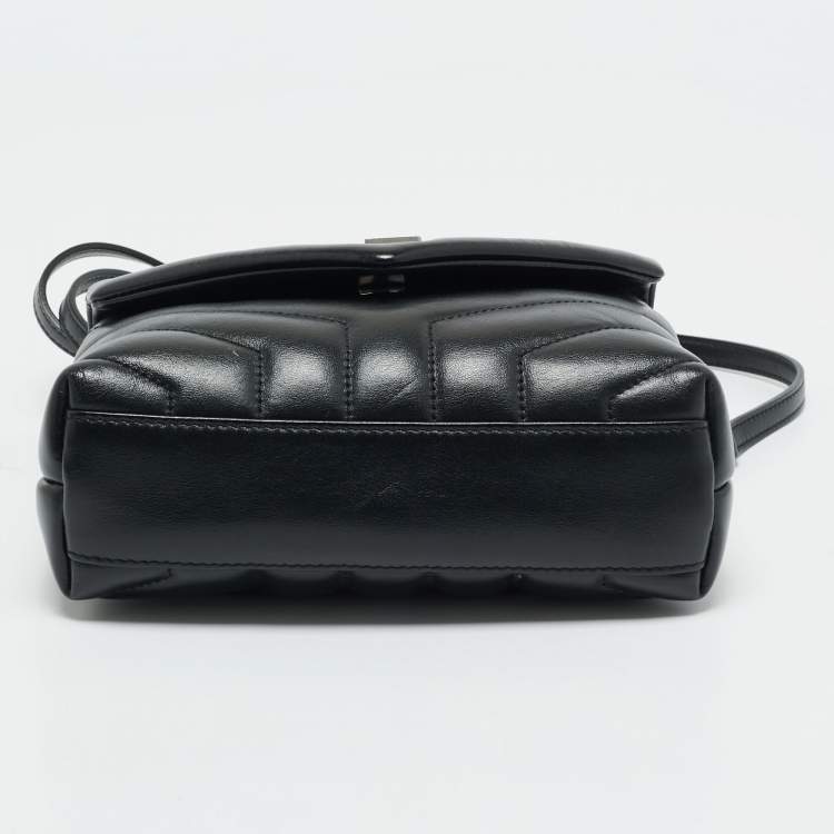 Pre Owned Saint Laurent Black Matelassé Leather Toy Loulou Crossbody Bag