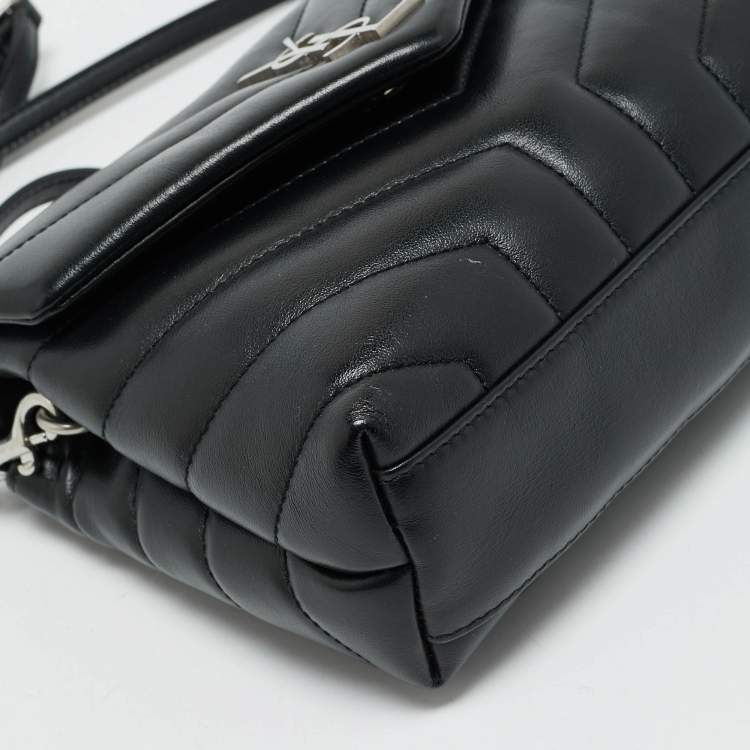 Pre Owned Saint Laurent Black Matelassé Leather Toy Loulou Crossbody Bag
