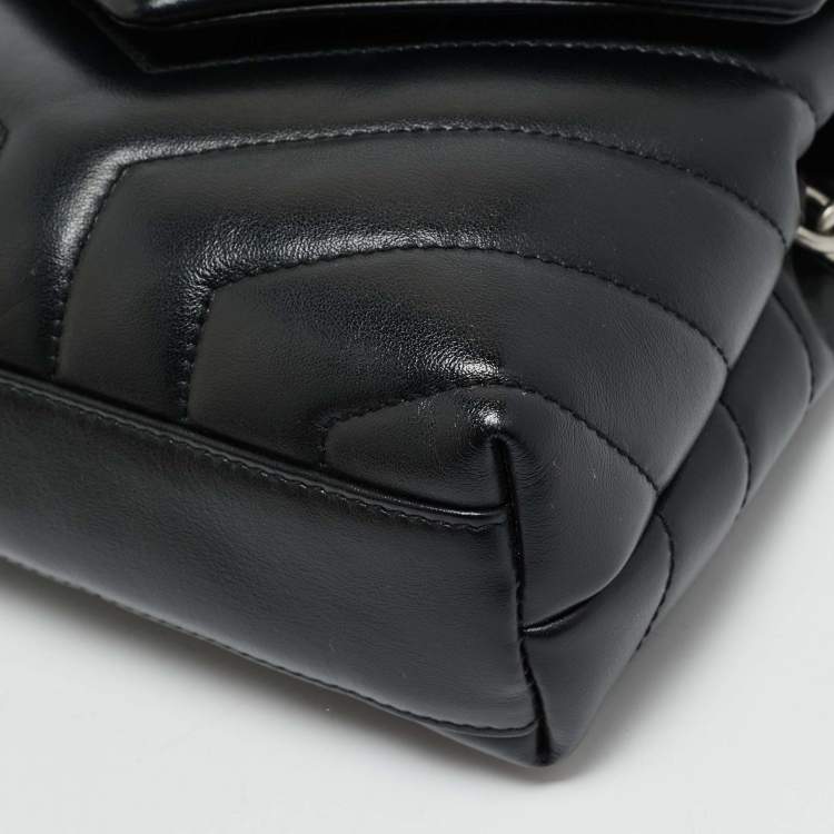 Pre Owned Saint Laurent Black Matelassé Leather Toy Loulou Crossbody Bag