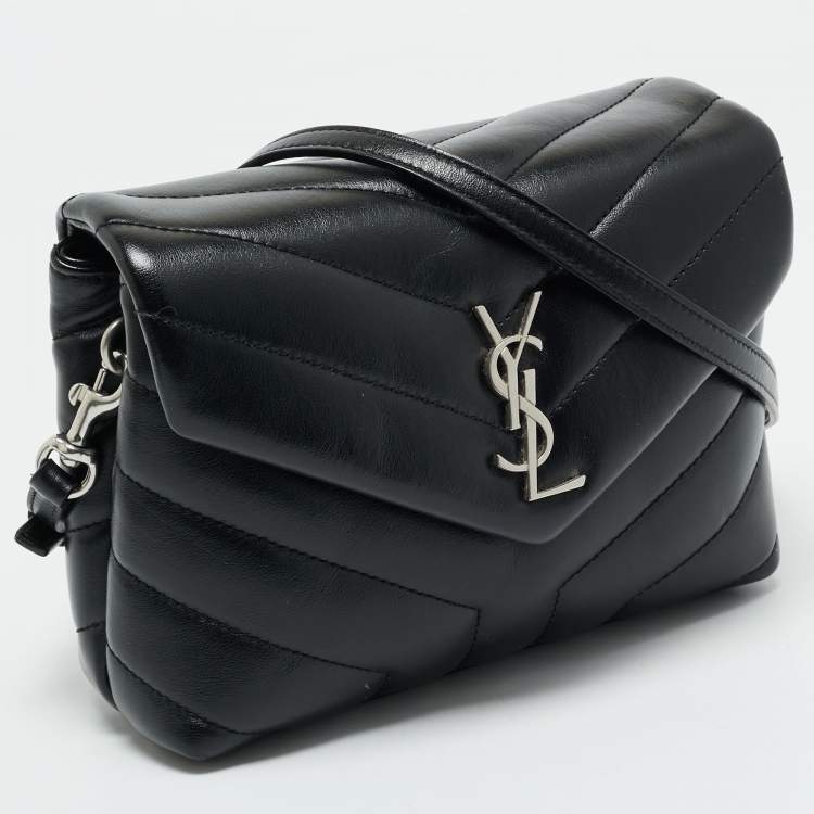 Pre Owned Saint Laurent Black Matelassé Leather Toy Loulou Crossbody Bag
