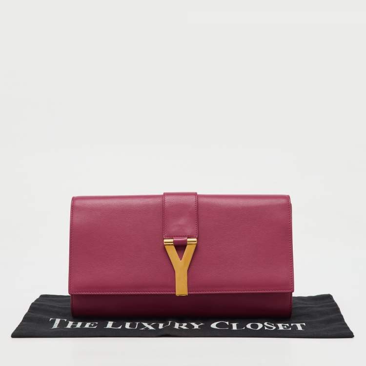 Pre Owned Saint Laurent Pink Leather Y-Ligne Clutch