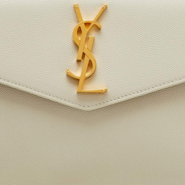 مملوكة مسبقًا Saint Laurent Cream Leather Uptown Pouch Clutch