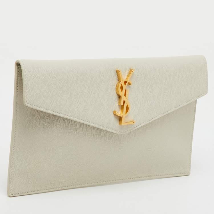 مملوكة مسبقًا Saint Laurent Cream Leather Uptown Pouch Clutch
