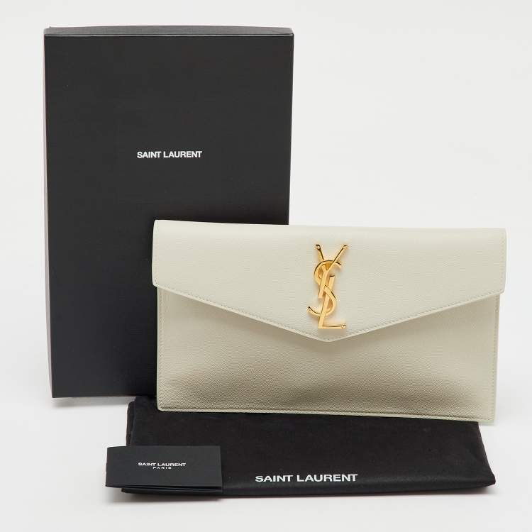 مملوكة مسبقًا Saint Laurent Cream Leather Uptown Pouch Clutch