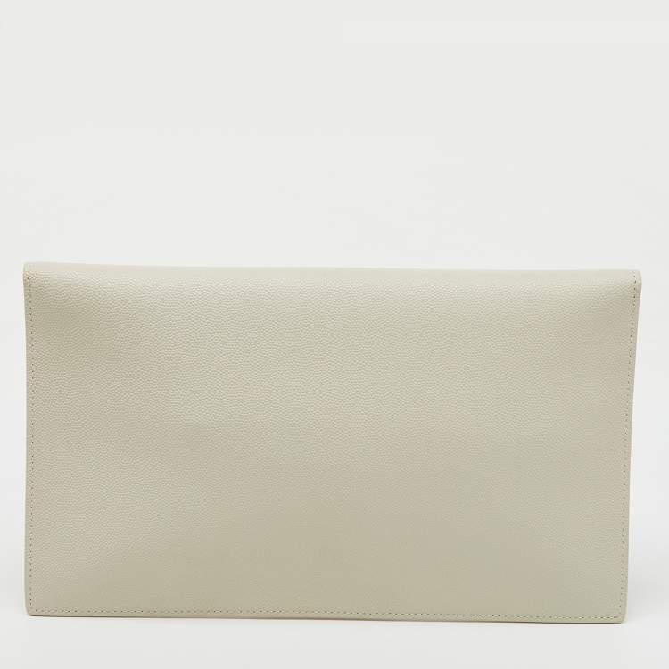 مملوكة مسبقًا Saint Laurent Cream Leather Uptown Pouch Clutch