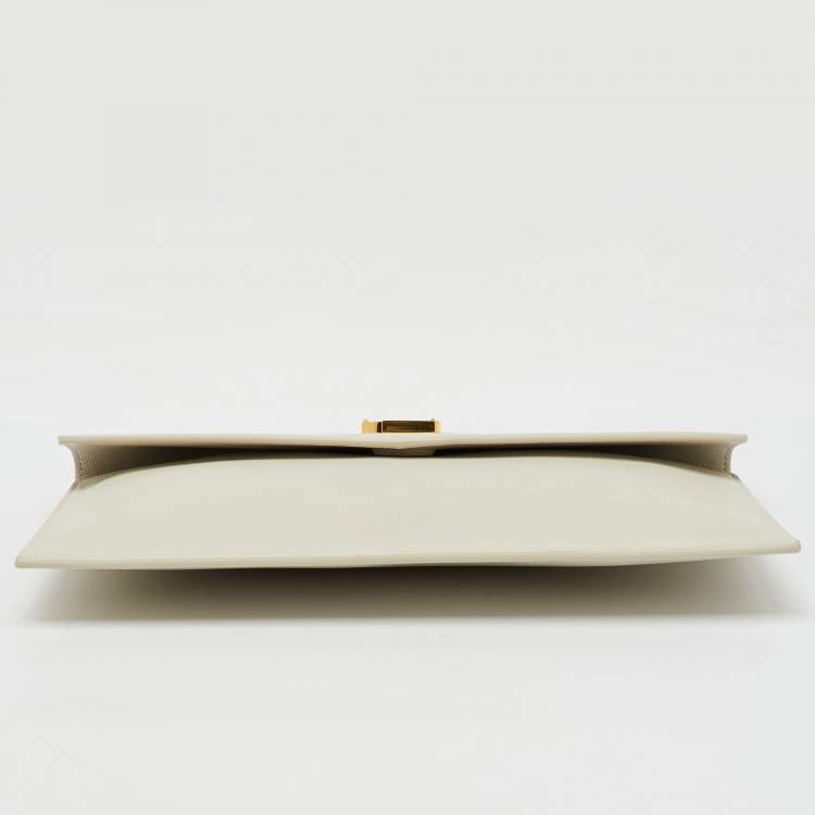 مملوكة مسبقًا Saint Laurent Cream Leather Uptown Pouch Clutch