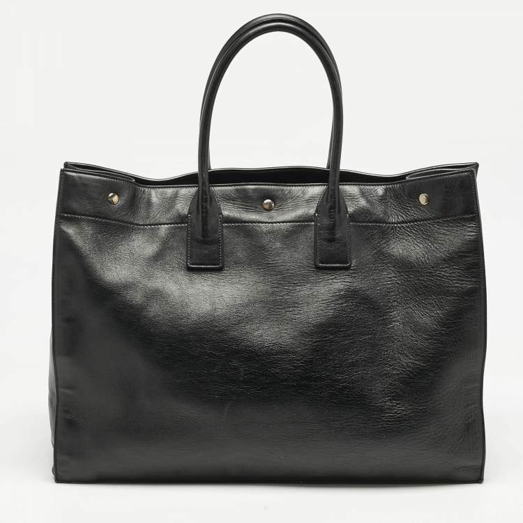 Pre Owned Saint Laurent Black Leather Large Rive Gauche Tote