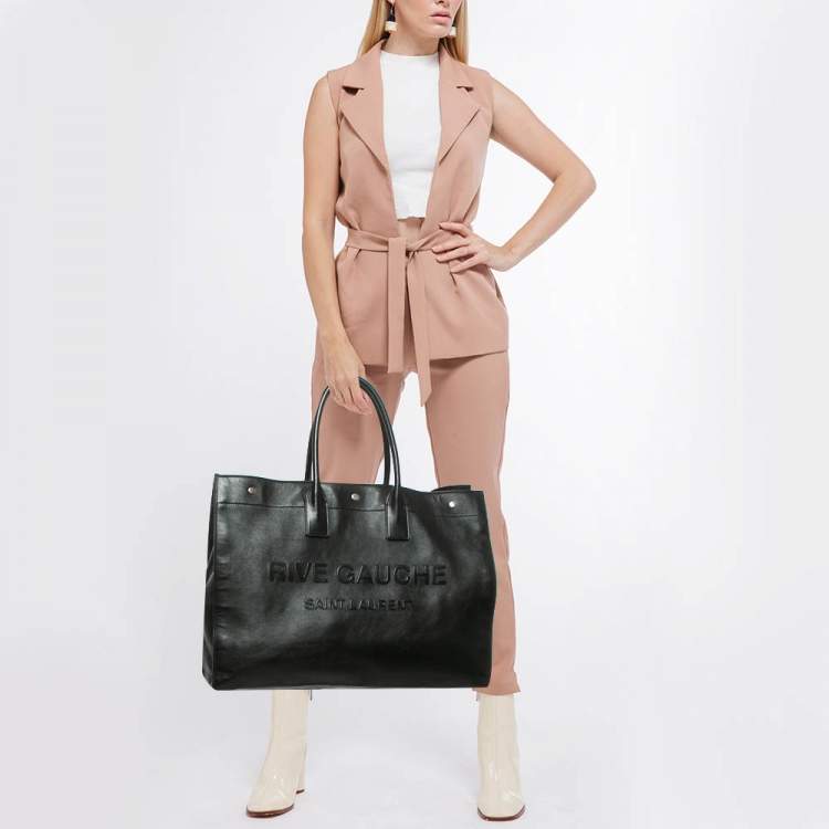 Pre Owned Saint Laurent Black Leather Large Rive Gauche Tote