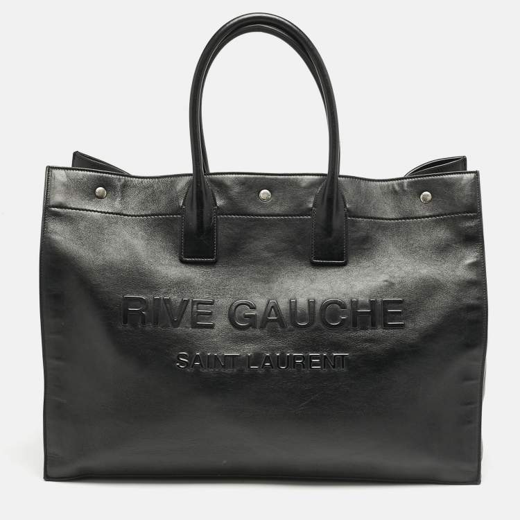 Pre Owned Saint Laurent Black Leather Large Rive Gauche Tote