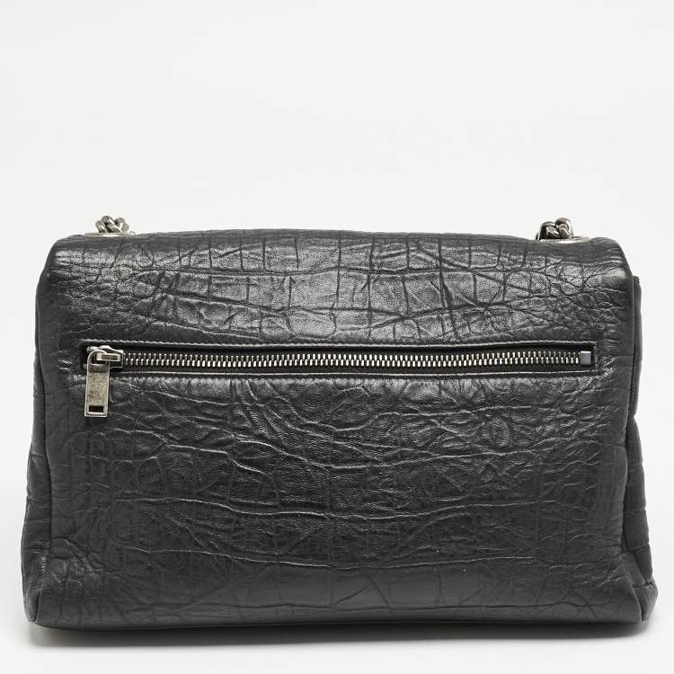 Pre Owned Saint Laurent Black Croc Embossed Leather West Hollywood Shoulder Bag
