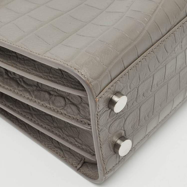 Pre Owned Saint Laurent Grey Croc Embossed Leather Nano Classic Sac De Jour Tote