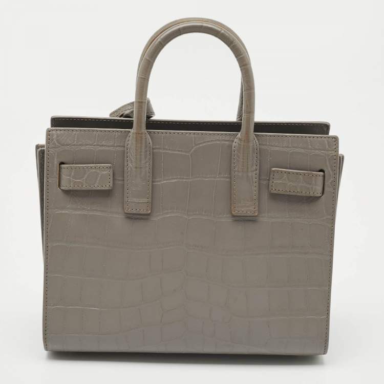 Pre Owned Saint Laurent Grey Croc Embossed Leather Nano Classic Sac De Jour Tote