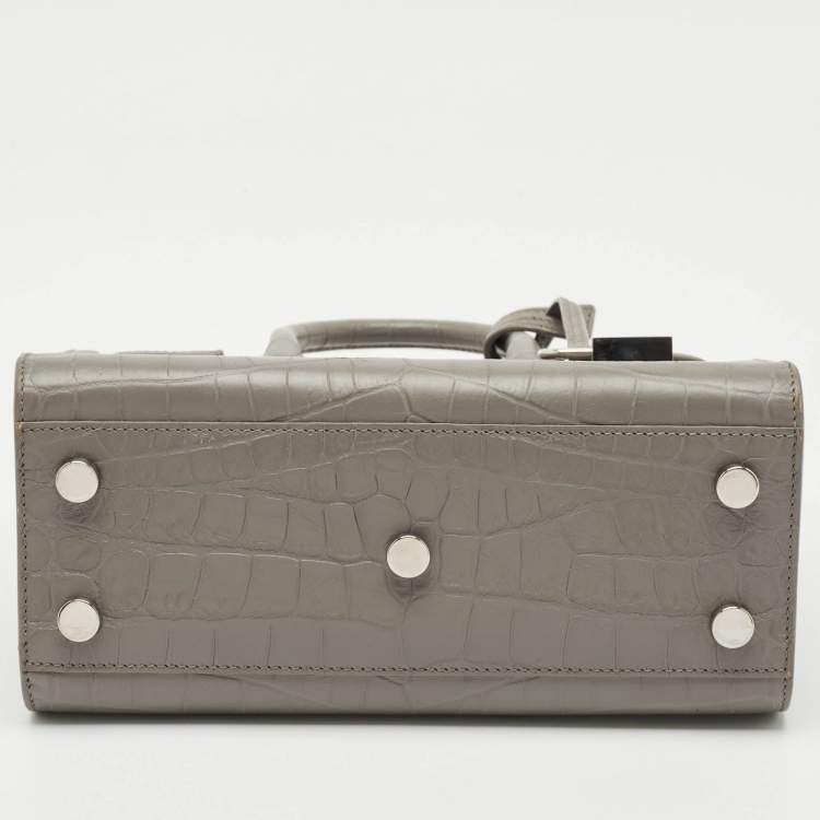 Pre Owned Saint Laurent Grey Croc Embossed Leather Nano Classic Sac De Jour Tote