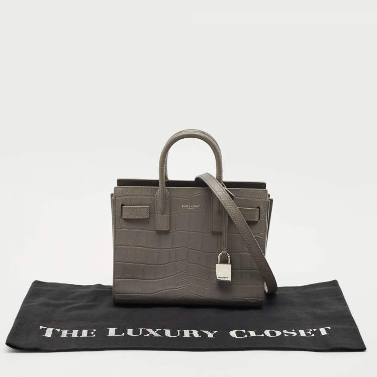 Pre Owned Saint Laurent Grey Croc Embossed Leather Nano Classic Sac De Jour Tote