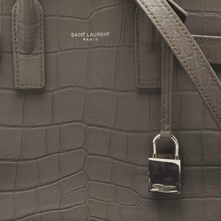 Pre Owned Saint Laurent Grey Croc Embossed Leather Nano Classic Sac De Jour Tote