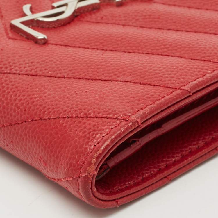 Pre Owned Saint Laurent Red Matelassé Leather Monogram Compact Wallet