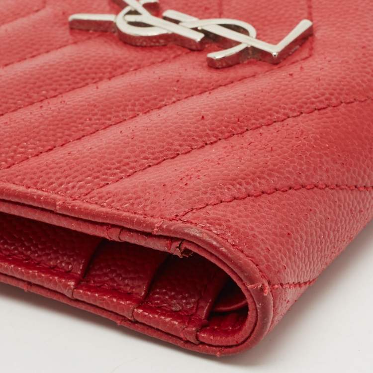 Pre Owned Saint Laurent Red Matelassé Leather Monogram Compact Wallet