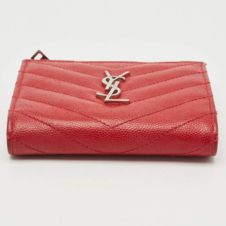 Pre Owned Saint Laurent Red Matelassé Leather Monogram Compact Wallet