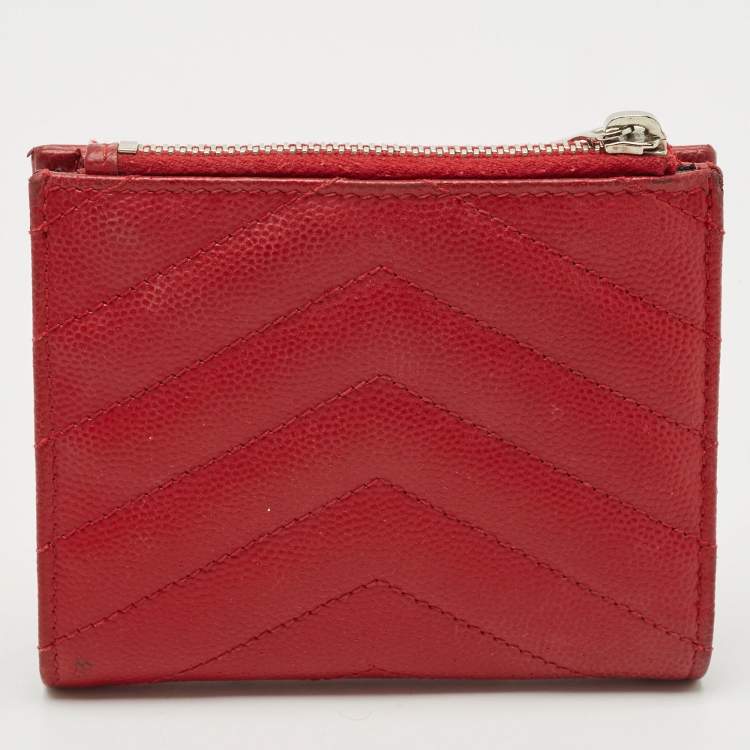 Pre Owned Saint Laurent Red Matelassé Leather Monogram Compact Wallet