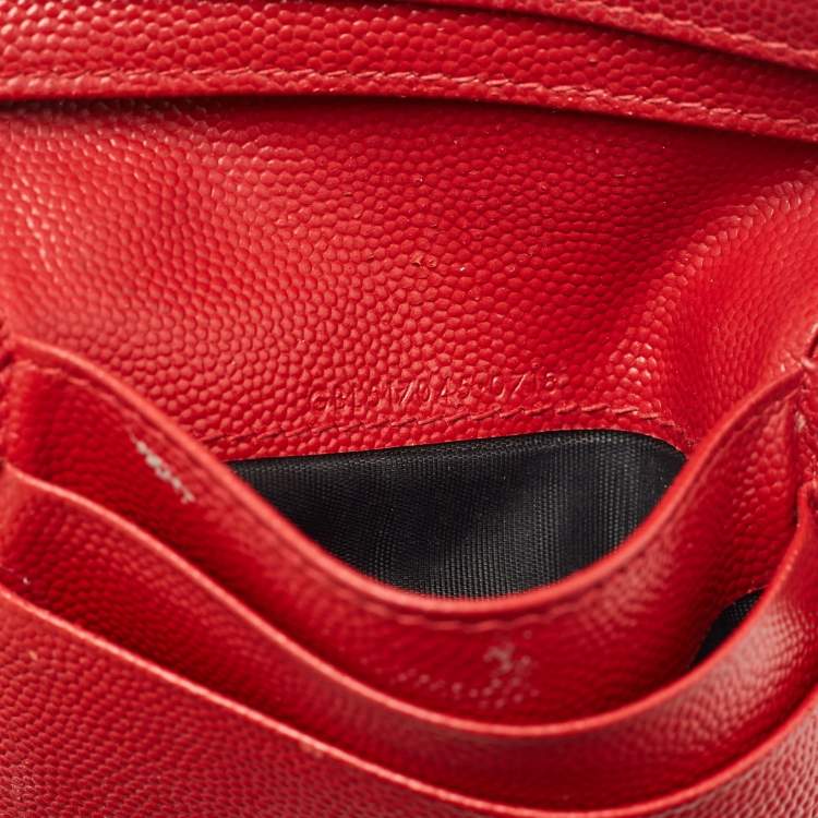 Pre Owned Saint Laurent Red Matelassé Leather Monogram Compact Wallet