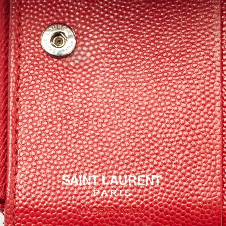 Pre Owned Saint Laurent Red Matelassé Leather Monogram Compact Wallet