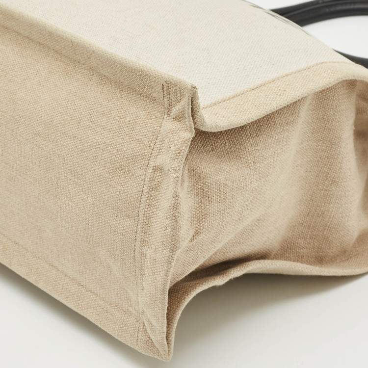 Pre Owned Saint Laurent Beige/Ivory Canvas and Leather Large Rive Gauche Tote