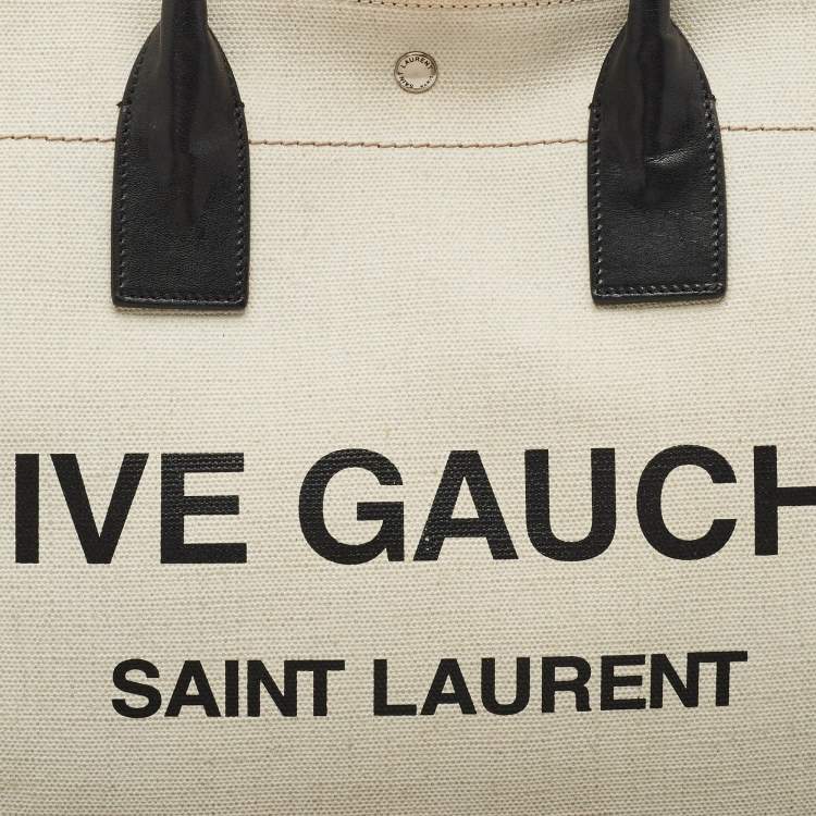 Pre Owned Saint Laurent Beige/Ivory Canvas and Leather Large Rive Gauche Tote