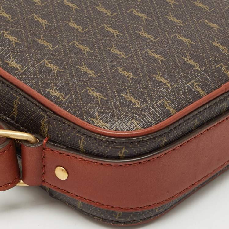 مملوكة مسبقًا Saint Laurent Dark Brown Monogram Coated Canvas and Leather Le Monogramme Crossbody Bag