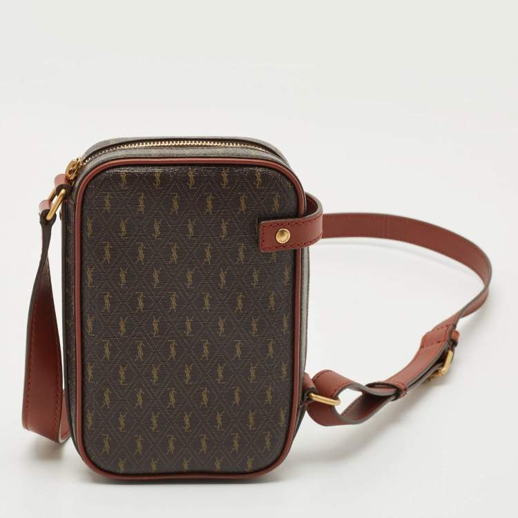 مملوكة مسبقًا Saint Laurent Dark Brown Monogram Coated Canvas and Leather Le Monogramme Crossbody Bag