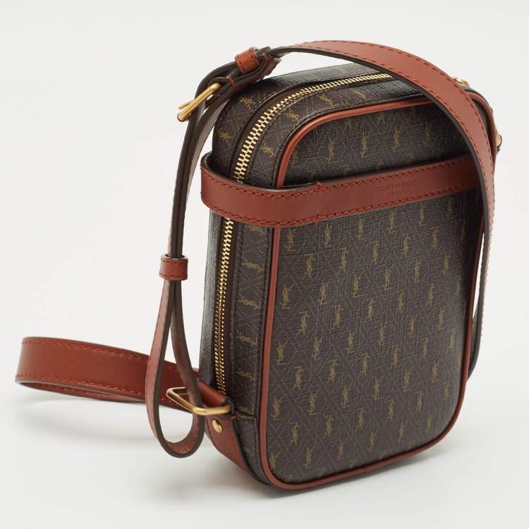 مملوكة مسبقًا Saint Laurent Dark Brown Monogram Coated Canvas and Leather Le Monogramme Crossbody Bag