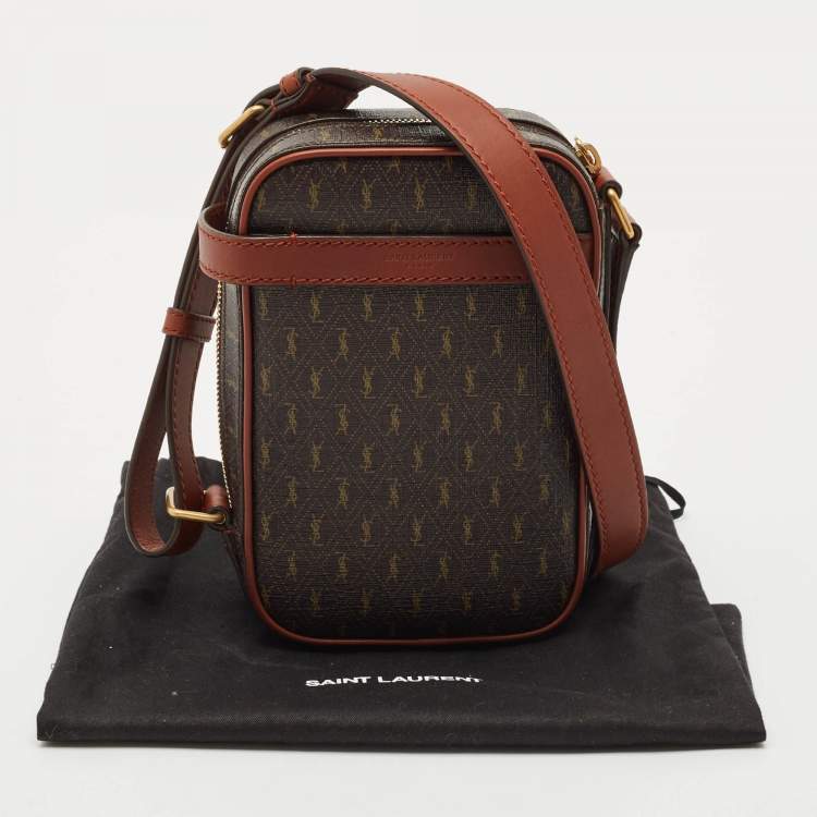 مملوكة مسبقًا Saint Laurent Dark Brown Monogram Coated Canvas and Leather Le Monogramme Crossbody Bag