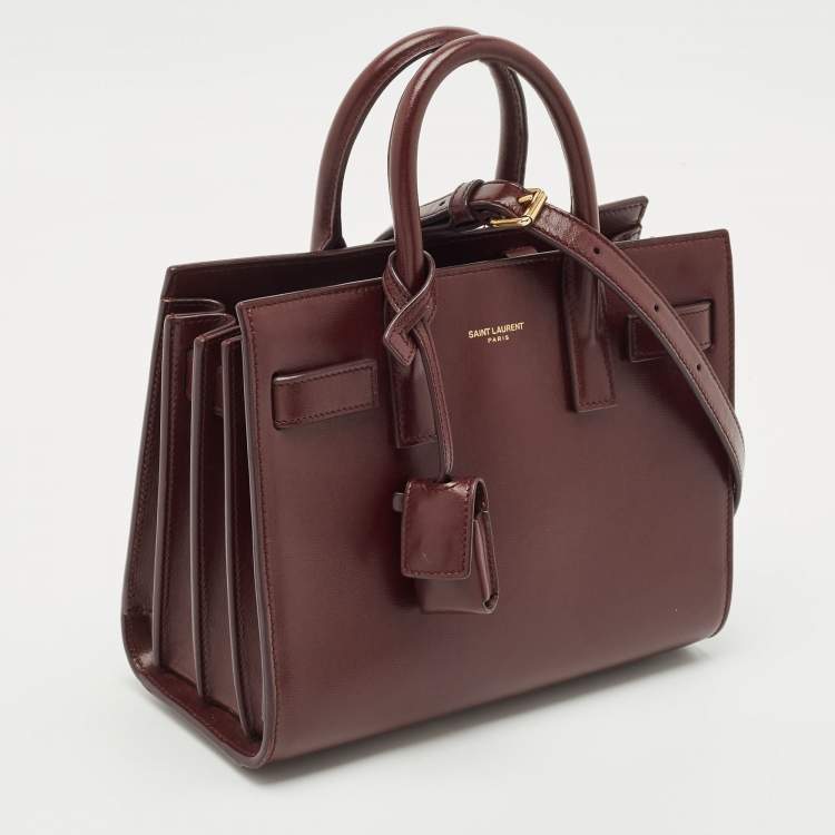 Pre Owned Saint Laurent Burgundy Leather Nano Classic Sac De Jour Tote