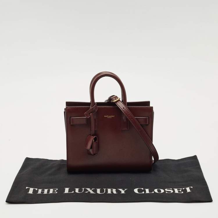 Pre Owned Saint Laurent Burgundy Leather Nano Classic Sac De Jour Tote