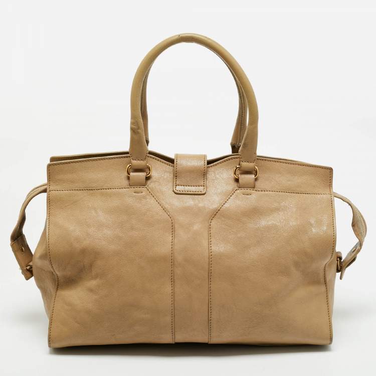 Pre Owned Saint Laurent Beige Leather Medium Cabas Chyc Tote
