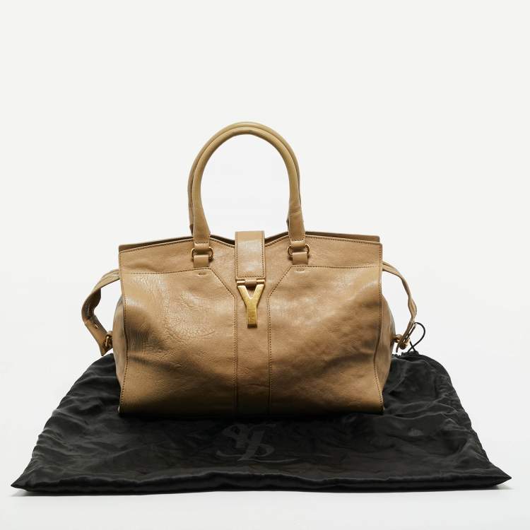 Pre Owned Saint Laurent Beige Leather Medium Cabas Chyc Tote