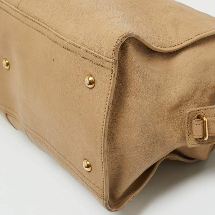 Pre Owned Saint Laurent Beige Leather Medium Cabas Chyc Tote