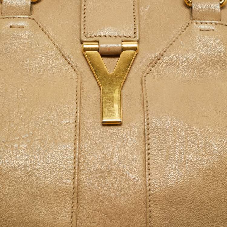 Pre Owned Saint Laurent Beige Leather Medium Cabas Chyc Tote