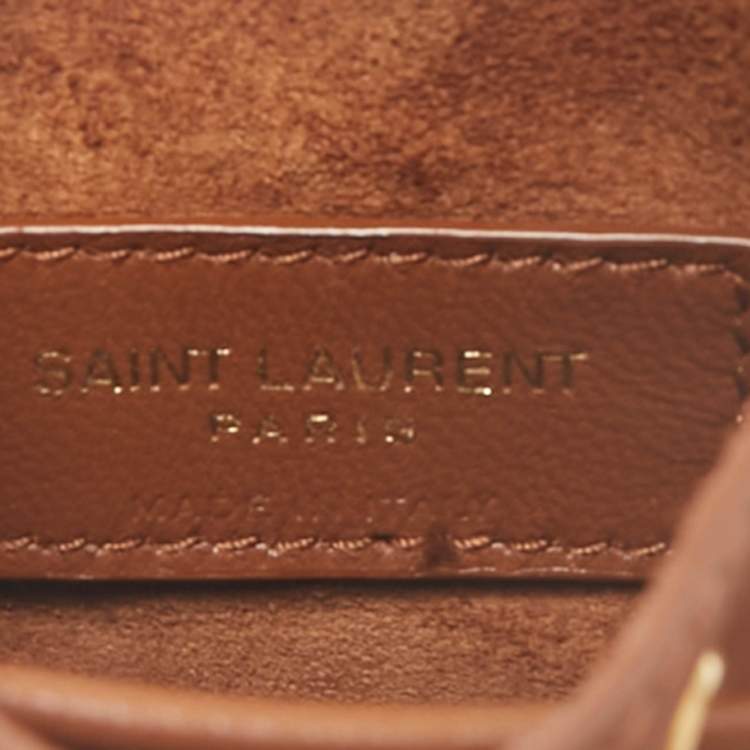 مملوكة مسبقًا Saint Laurent Brown/Cream Leather and Raffia Mini Cassandre Pochon 
