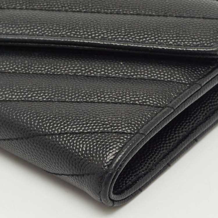 Pre Owned Saint Laurent Black Matelassé Leather Cassandre Wallet